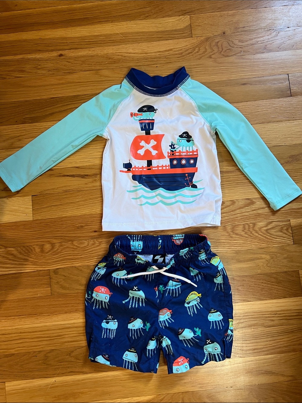 Kids Pirate Rash Guard Set - Light Blue & Navy